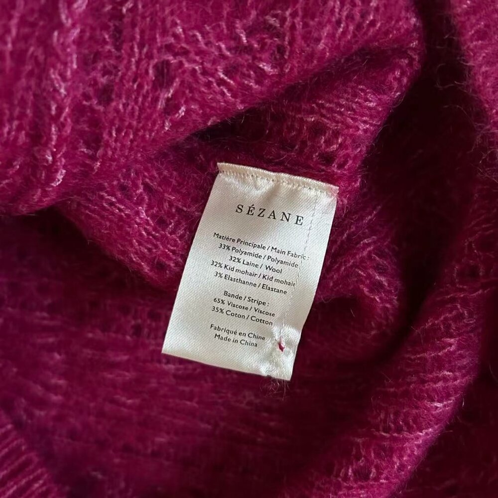 BEST Sezane Lison Cardigan S/M Pink Framboise French Knit Causal Wool - Picture 6 of 8